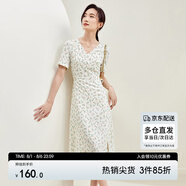 尚都比拉夏季V領(lǐng)碎花連衣裙中長(zhǎng)款收腰顯瘦氣質(zhì)印花裙子 杏底花色 S 