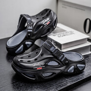 羅蘭船長(cháng)洞洞鞋男夏季外穿踩屎感包頭拖鞋青少年戶(hù)外運動(dòng)兩用輕便沙灘涼鞋 黑灰 41 -42