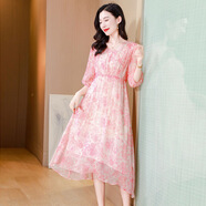 霧中女孩（The Fog Girl）簡(jiǎn)約舒適印花設計清涼連衣裙女2025夏上 粉色 XL （116斤-125斤