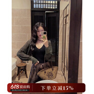 三吉黑花【璀璨】防曬遮肉連肩開衫薄紗夏天空調(diào)衫長袖針織衫連肩 黑金 現(xiàn)貨 S