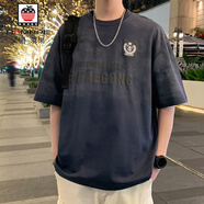 AEMAPE漸變色短袖t恤男夏季圓領(lǐng)半袖男寬松上衣青少年痞帥休閑港風(fēng)體恤T 2508鐵灰 M 約90~105斤可穿