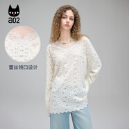 a02蕾絲針織T恤女歐若風(fēng)2025夏季打底衫長袖遮肉顯瘦內(nèi)搭V領(lǐng)上衣 白色 M