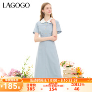 lagogo淺藍色時(shí)尚百搭工裝連衣裙女士拉谷谷夏季新款收腰短袖裙子 淺藍色(N8) S