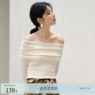 亦谷毛衣一字肩上衣針織衫女裝春秋2025年新款白色顯瘦內(nèi)搭打底衫 米白 M