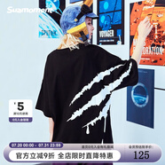 SuaMoment抓痕夏季情侶款短袖T恤側(cè)大爪印花寬松潮流牌體恤ins 黑色 XL