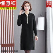 恒源祥中年媽媽長(cháng)袖連衣裙洋氣2023新款中老年女秋冬裝大碼長(cháng)款毛衣裙子 黑色 M (建議90-105斤)