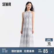 森馬觀園吉聯(lián)名連衣裙女肌理國風(fēng)夏收腰寬松掛脖長裙109324114021