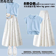 湮雨霓裳連衣裙女夏季新款初中生高中生少女學(xué)院風(fēng)POLO領(lǐng)短袖蕾絲蓬蓬裙 上衣+裙子 M 建議95-110斤