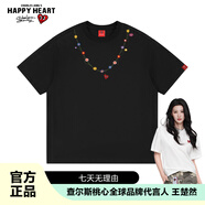查爾斯桃心短袖t恤男重磅潮牌創(chuàng)意卡通涂鴉印花純棉情侶圓領半袖 黑色  L 