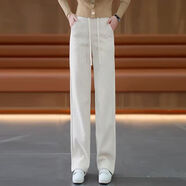 俞兆林（YUZHAOLIN）雪尼爾窄版闊腿褲女春秋冬新款高腰修身休閑寬松豎條紋女士直筒褲 白色雪尼爾長(cháng)褲  M 建議95-105斤
