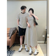 2025夏季情侶裝夏裝一男一女套裝條紋純棉短袖T恤連衣裙一衣一裙 女裙 S