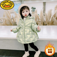 G.DUCKKIDS 兒童羽絨服冬裝女寶寶加絨棉衣2-8歲女童棉服棉襖加厚羽絨棉外套 豆綠色【腰帶款】 110 適合身高100-110cm年齡4-5歲