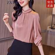 ZXEGI高端真絲襯衫女春夏新品氣質立領長袖后背設計感純色桑蠶絲上衣女 粉色 XL
