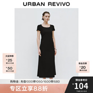 UR夏季新款女裝時尚簡約收褶后開衩修身連衣裙UWJ740022 黑色 (裙長偏長) S