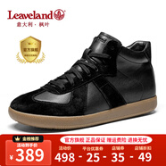 楓葉（leaveland）意大利男鞋2025新品真牛皮復古情侶款德訓鞋戶外男士運動休閑板鞋 高邦-黑色（皮鞋碼） 39