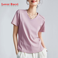 LOVER RUCCI2025夏季新款絲光棉白色t恤女短袖正肩 圓領(lǐng)打底衫體恤修身上衣 玫瑰紫V 領(lǐng) M 建議80-105斤
