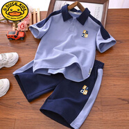 G.DUCKKIDS男童短袖套裝兒童酷帥夏裝2025新款女孩寶寶衣服帥氣T恤短褲套裝 藍色套裝 【d015】 150 建議身高140-150CM