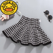 G.duck女童洋氣毛線(xiàn)裙短裙半身裙秋冬新網(wǎng)紅針織裙子學(xué)生裙百搭潮格子裙 黑白色8號千鳥(niǎo)格 150cm