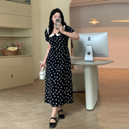 ROAR UTHAUG大碼胖mm法式復古娃娃領碎花連衣裙女夏季氣質高腰a字中長裙200斤 長款 M 建議【80-100斤】