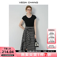 VEGA CHANG半身裙女2025年夏季新款美式休閑學(xué)院風(fēng)小眾設(shè)計感高腰格紋裙褲 格紋拼接（連衣裙） L