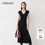 edition女V領(lǐng)中長(zhǎng)款毛針織收腰無(wú)袖連衣裙百褶裙 黑色 S/160