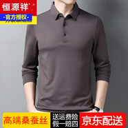 恒源祥含桑蠶絲長(zhǎng)袖T恤男春秋季商務(wù)休閑翻領(lǐng)內(nèi)搭體恤莫代爾涼感打底衫 褐色 XL 175 推薦135-150斤