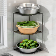 聆森洗菜盆置物架家用廚房菜籃子多層收納架客廳臺面落地三角架儲物架 【3層】輕奢黑25*24*24cm