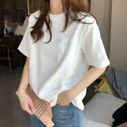 以純（YISHion）奶呼呼純棉短袖T恤女夏季2025新款今年女裝超火減齡寬松上衣 純白色 M 96-115斤