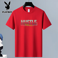 花花公子（PLAYBOY）2025新款純棉短袖T恤男女同款夏季百搭體恤上衣 紅 色 250g L 120-135斤