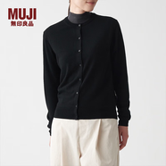 無(wú)印良品 MUJI 女式 羊毛桑蠶絲 可水洗 圓領(lǐng)開(kāi)衫 BAD01A1A 長(zhǎng)袖針織衫 黑色 S