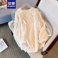 羅蒙（ROMON）女裝秋冬新款寬松慵懶風(fēng)加厚毛衣外套外穿中長(cháng)款打底針織針上衣 米白色 XL 【120-140斤】