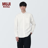 無(wú)印良品 MUJI 男式 棉水洗牛津 紐扣領(lǐng) 長(zhǎng)袖襯衫 襯衣外套純棉全棉 白色 L (175/100A)