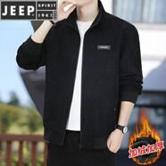 JEEP SPIRIT男款春秋外套寬松休閑翻領(lǐng)夾克潮 立領(lǐng)黑色【加 絨薄絨】 XL 建議120-140斤