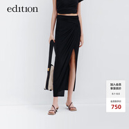 edition半身裙女新款立裁裹身開叉氣質(zhì)長半裙純棉黑色裙子 黑色 XS/155