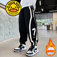 G.DUCKKIDS品牌童裝男童冬裝褲子男孩洋氣秋冬款加絨保暖4-14歲兒童運動長褲 黑色 130 cm