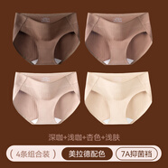 南極人（Nanjiren）美拉德內(nèi)褲女高開叉運(yùn)動透氣中腰收腹提臀三角褲頭 A組-暖調(diào)紋理-深咖+淺咖+杏色+淺 M 【建議80-100斤】