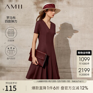 AMII法式復(fù)古a字連衣裙女夏季新款赫本風(fēng)顯瘦V領(lǐng)修身裙子 波爾多紅 XS 150/76A