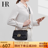 HR赫蓮娜女包單肩斜跨包小香風(fēng)頭層牛皮菱格鏈條包高級感生日禮物 黑色【升級款】
