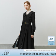 范思藍(lán)恩22FS3328燈芯絨連翻領(lǐng)衣裙女秋冬季長袖復(fù)古內(nèi)搭打底裙子 氣質(zhì)黑 XL