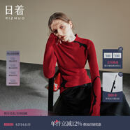 日著原創(chuàng)嵌花修身套頭毛衣2024冬季新款肌理感小高領羊毛上衣女 年紅 L