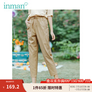 茵曼（INMAN）夏季新款中高腰顯瘦復古港風百搭寬松直筒八分褲休閑褲女【18 土卡其 -K18525986 26
