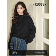 闊色（kuose）白色加絨半高領(lǐng)毛衣女新款秋冬季打底衫大衣內(nèi)搭厚針織衫 黑色 L