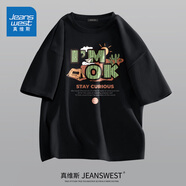 真維斯短袖t恤男夏季ins風(fēng)韓版休閑情侶百搭半袖體恤衫潮流寬松上衣服男 【冰絲】黑色(大表?yè)P自己) XL /180(體重140-160斤左右)
