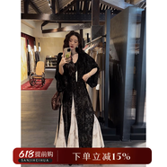 三吉黑花【渡清歡】新中式國風秋冬連衣裙2024新款高級感穿搭詫寂 黑白  黑白  M