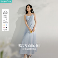 茵曼（INMAN）章若楠同款歐若風(fēng)法式吊帶連衣裙2025夏季新品女裝淡鵝黃色裙子 藍(lán)色 (方領(lǐng))【好評(píng)返現(xiàn)】 L