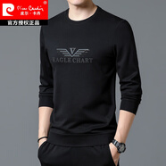 皮爾卡丹（pierre cardin）長(cháng)袖t恤男士圓領(lǐng)純棉衛衣印花體恤打底衫春秋新款中青年男裝潮T 1150阿瑪尼V【黑色】 4XL 190/ 建議185-210斤