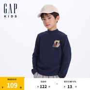Gap【大小童同款】男童半高領(lǐng)646048打底衫兒童上衣 海軍藍 120cm(6-7歲) 亞洲尺碼