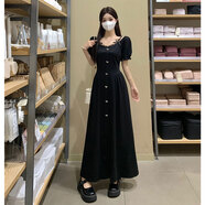 微愛(ài)的小松鼠連衣裙大碼女裝法式設計感氣質(zhì)小黑裙顯瘦溫柔赫本風(fēng)兩穿露肩裙子 長(cháng)款 L 大