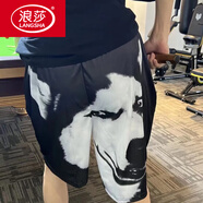 浪莎（LangSha）大金毛短褲狗頭短褲休閑褲搞笑小狗圖案運(yùn)動(dòng)龍圖睡褲情侶印花沙灘 款-哈士奇短褲 【品牌精品熱銷(xiāo)款】 3XL