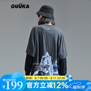 古由卡（GUUKA）潮牌假兩件長袖t恤男士2025新款青少年街頭港風春秋款打底衫寬松 黑色 S